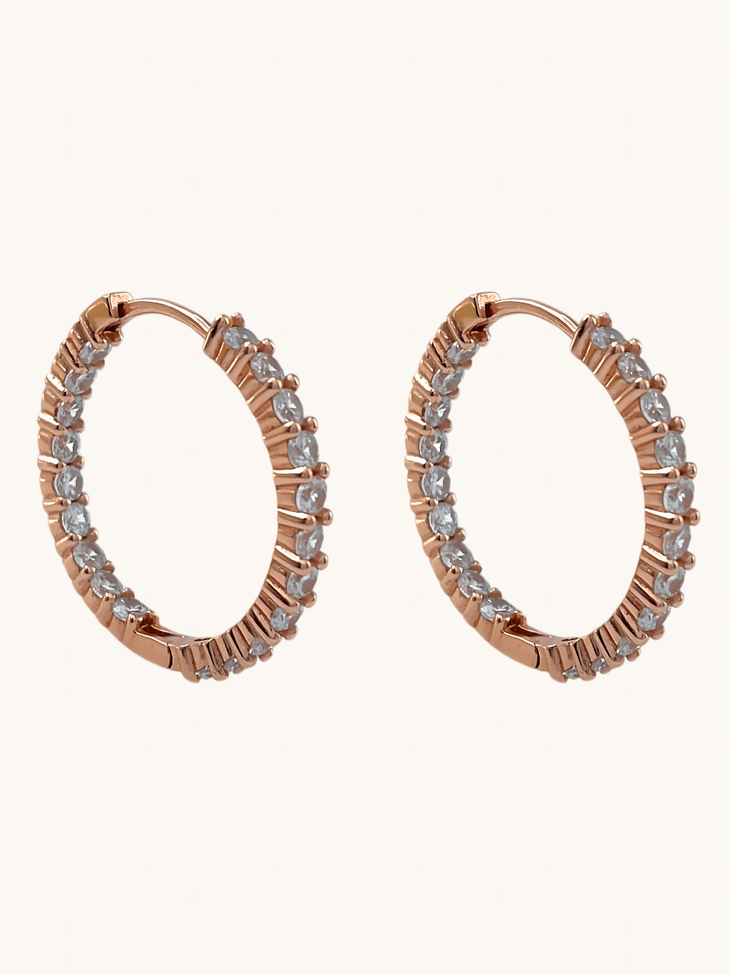 Front View of Nora Hoop Earrings in Sterling Silver with 18K Rose Gold Plating Jewelry for Pierced Ears 18k Plated 925 Metal Stone One Size 5.7gms