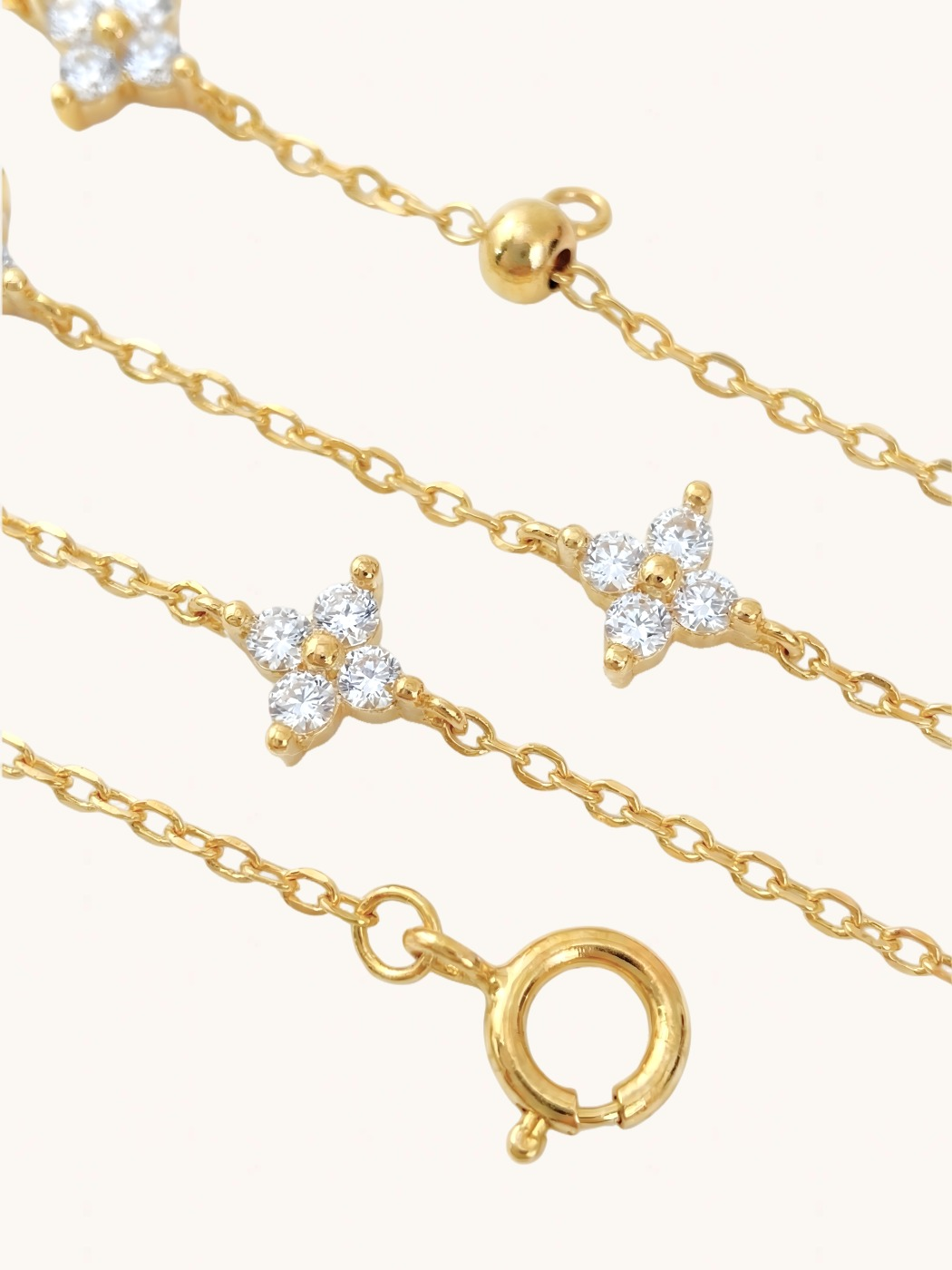 Closeup of Irene Star Charm Anklet in 18K Gold Plated Sterling Silver Adjustable Length 18k 925 1.7gms
