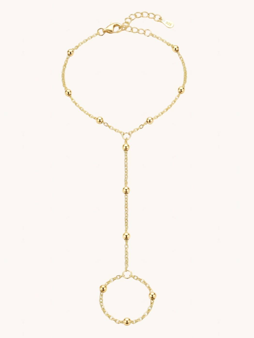 Front View of Candice Hand Chain Bracelet in 18k Gold Plated 925 Sterling Silver Comfort Fit One Size 1.7gms
