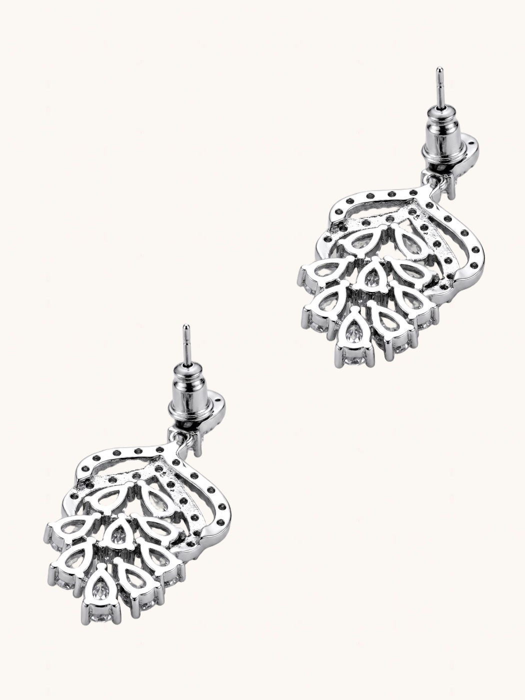 Rear View of Lyra Vine Cluster Drop Earrings Jewelry for Pierced Ears Post / Pin & Push in 925 Sterling Silver Stamp Marked Rhodium Plated Brass 3.5 cm 6.5gms