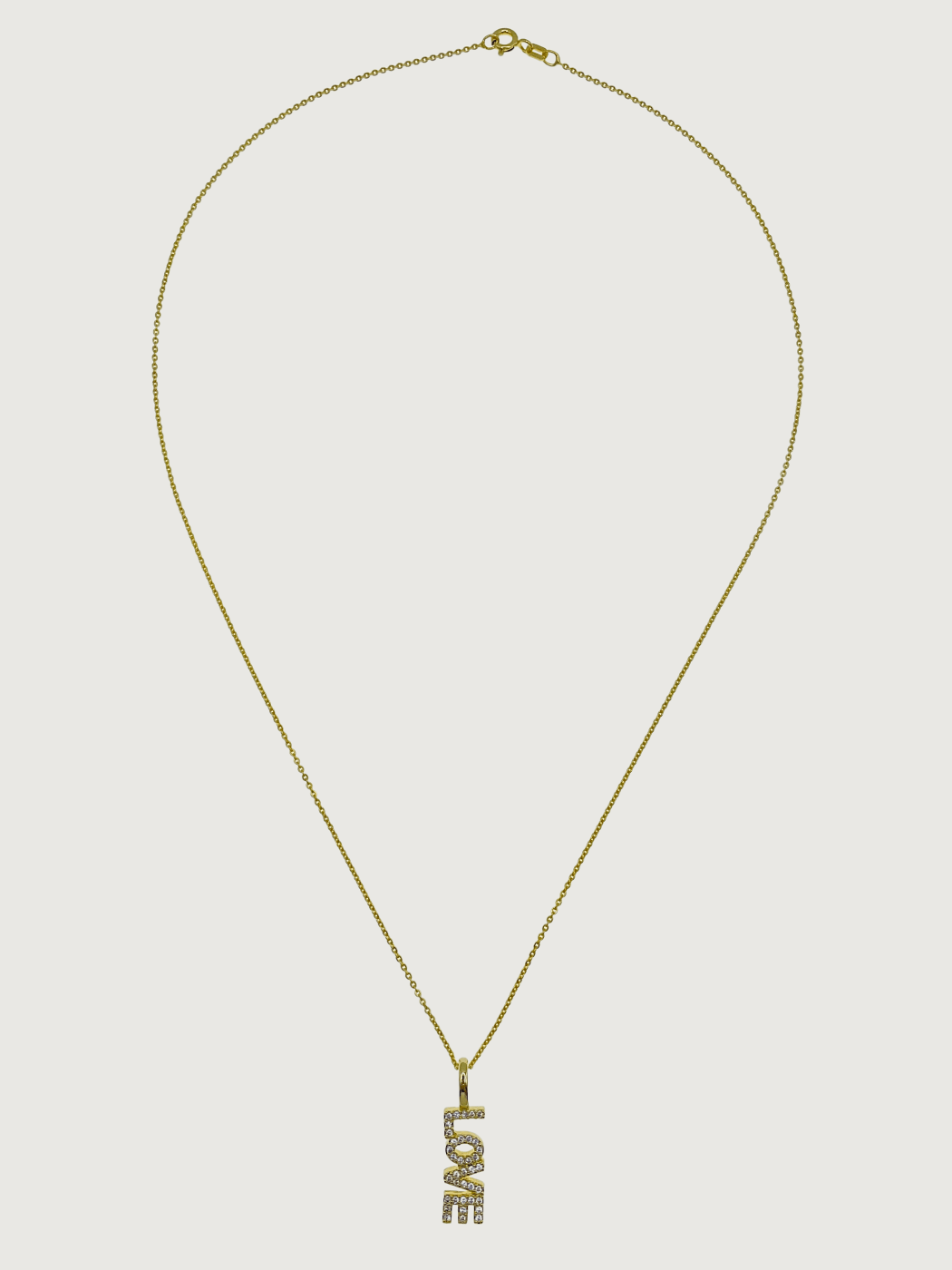 Rear View of Love Pendant Necklace in 18k Gold Plated Sterling Silver Fixed Length 925 Metal Brass 18 inches 2.7gms