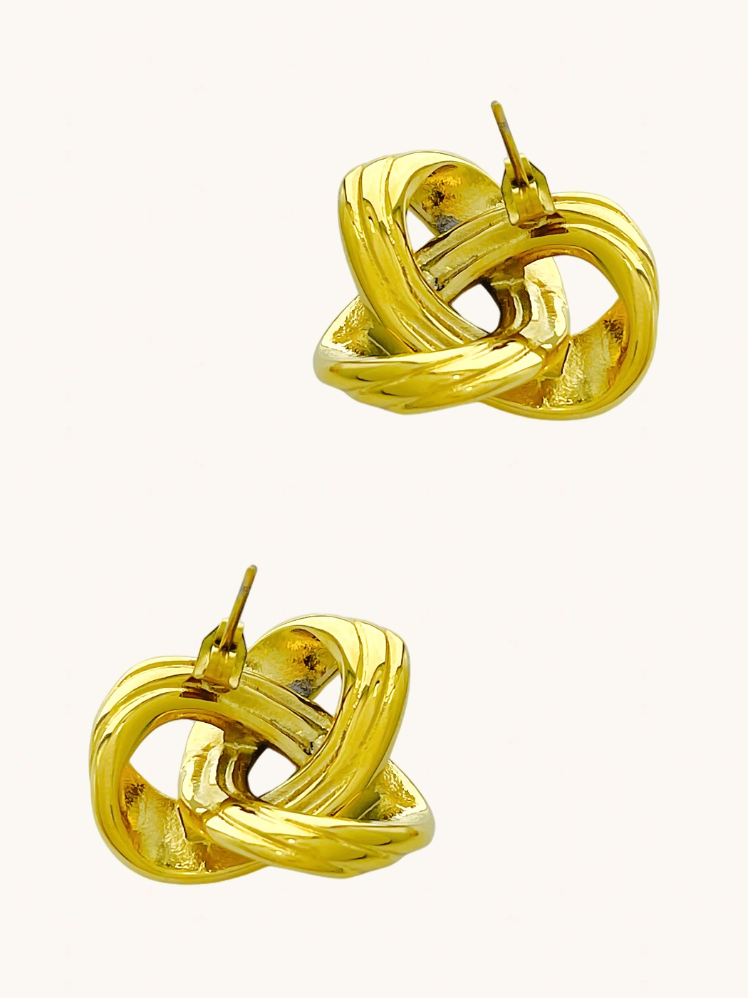 Rear View of Julia Knot Stud Earrings in 18K gold Plated Metal Jewelry for Pierced Ears 18k Gold Steel | Hypoallergenic Tarnish Resistant Sweat Water Eco - Friendly One Size 19.5gms Stainless