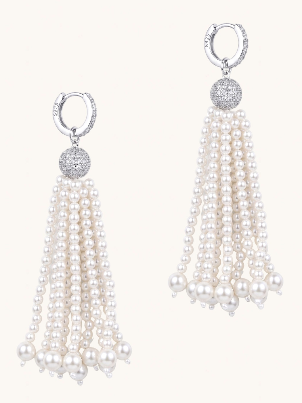 Rear View of Selina Pearl Tassel Earrings Jewelry for Pierced Ears 925 Sterling Silver Rhodium Plated Brass 3 inches 27.6gms