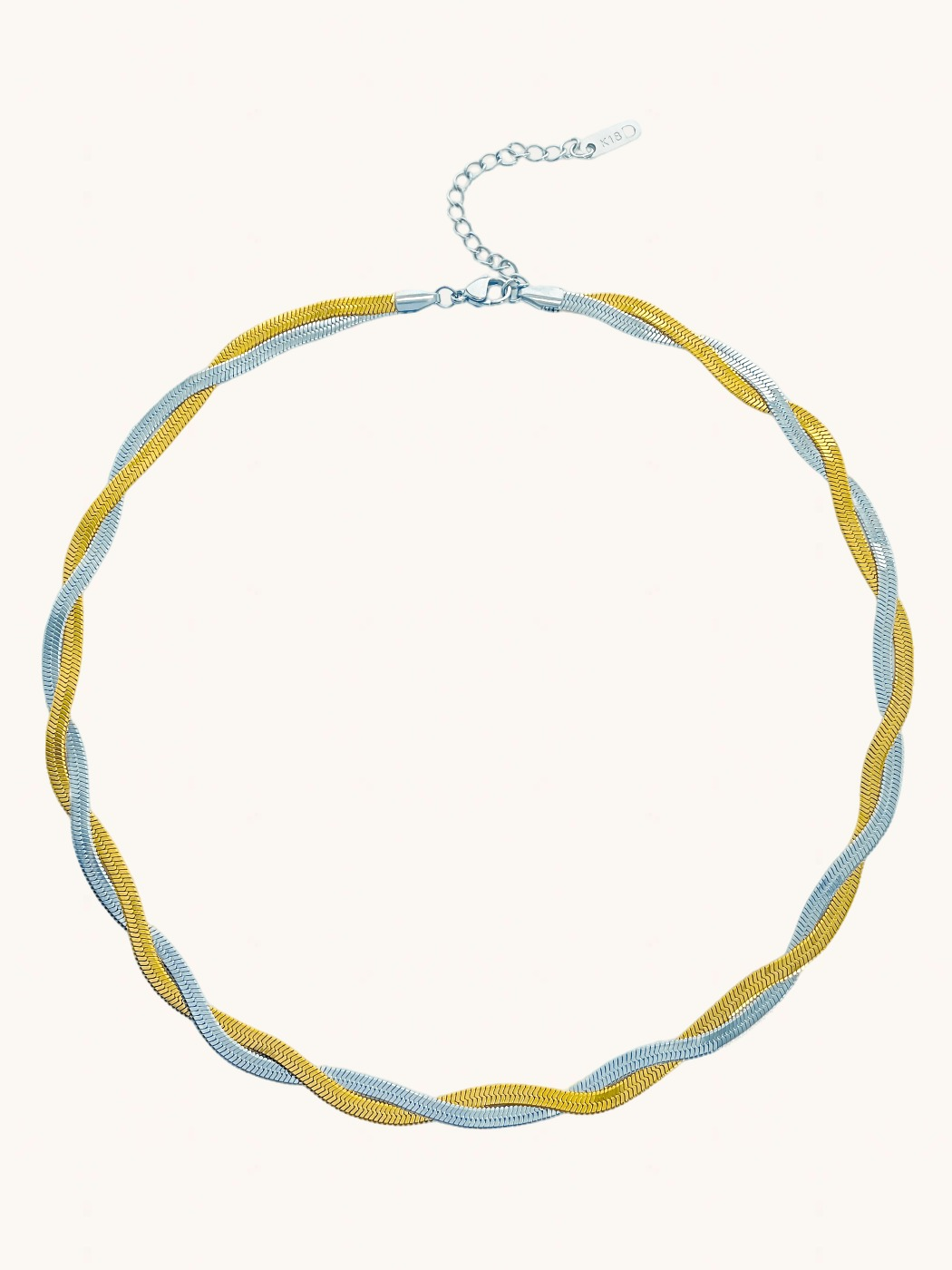 Front View of Raia Two-tone Ripple Necklace in 18K Gold Plated Metal Adjustable Length Two Tone | Tarnish Resistant Steel Water Hypoallergenic Durable Jewelry Sweat Eco - Friendly One Size 11gms