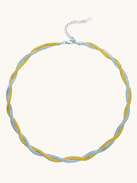 Front View of Raia Two-tone Ripple Necklace in 18K Gold Plated Metal Adjustable Length Two Tone | Tarnish Resistant Steel Water Hypoallergenic Durable Jewelry Sweat Eco - Friendly One Size 11gms
