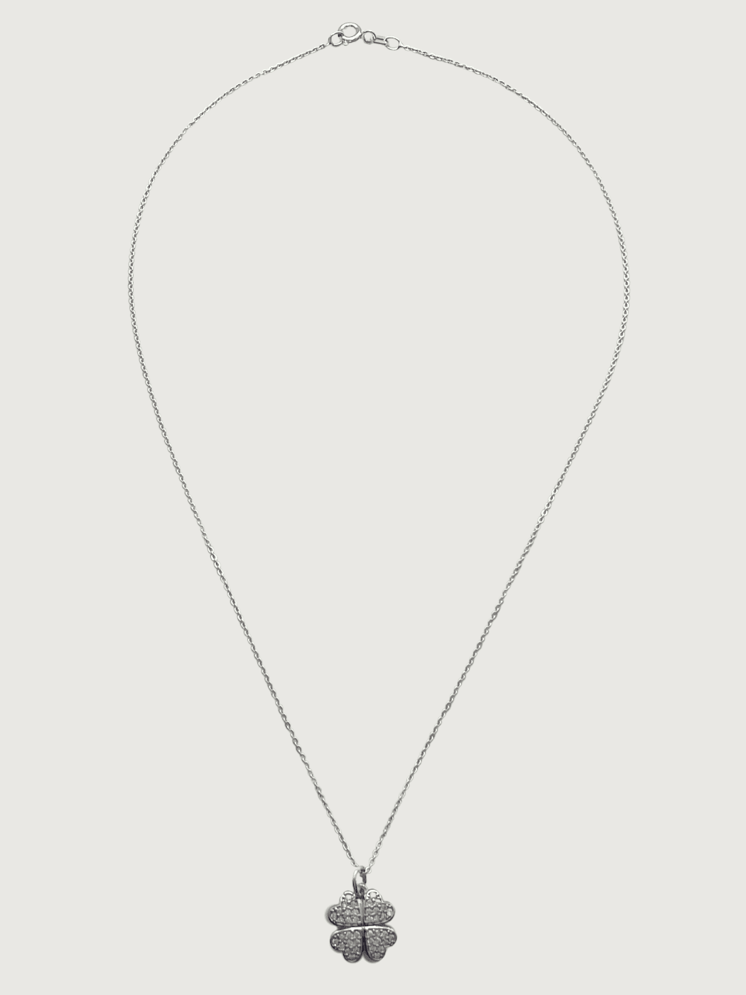 Rear View of Cara Clover Pendant Necklace in 925 Sterling Silver Fixed Length Rhodium Plated Brass Metal Stone 16 inches 2.5gms