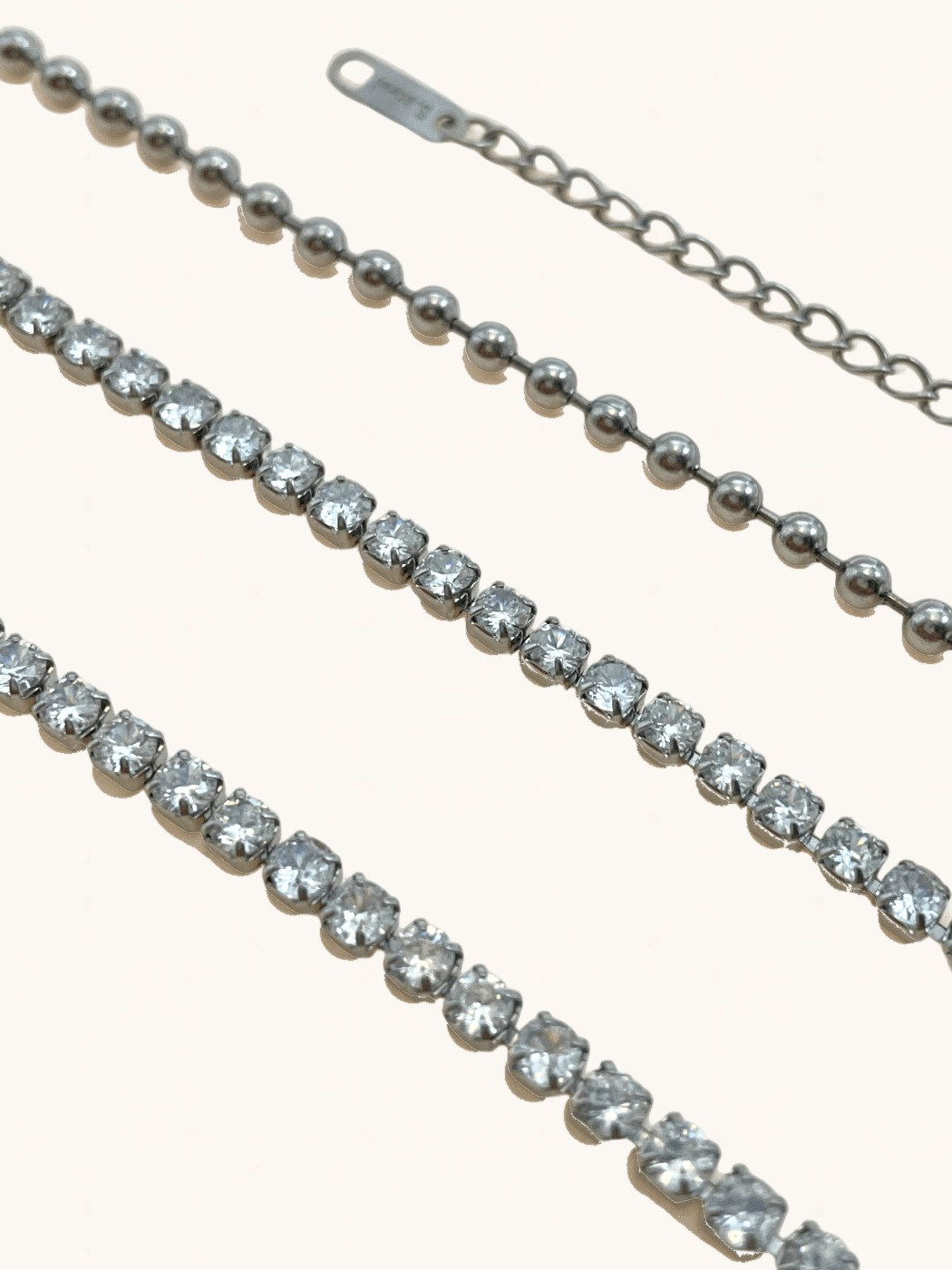 Closeup of Sarah Waterproof Tennis Necklace Adjustable Length Rhodium Plated | Tarnish Resistant Steel Water Hypoallergenic Sweat Durable Jewelry Metal Eco - Friendly One Size 7.3gms Sterling Silver