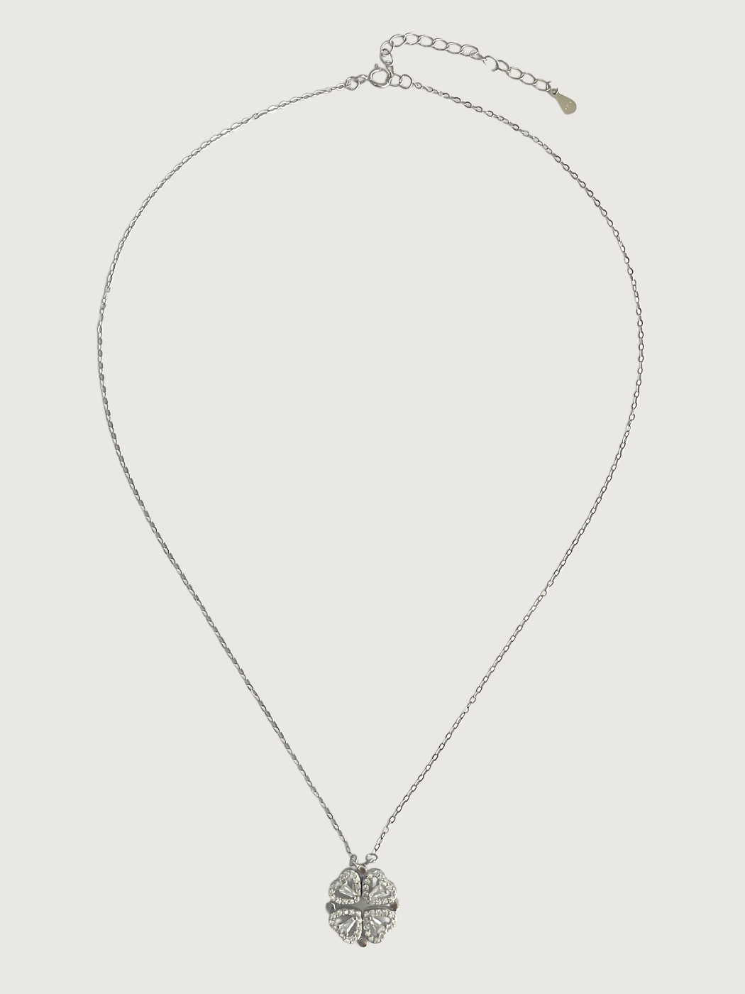 Rear View of Cara Heart Clover Versatile Pendant Necklace in Sterling Silver Adjustable Length 925 Metal 16 inches 3gms