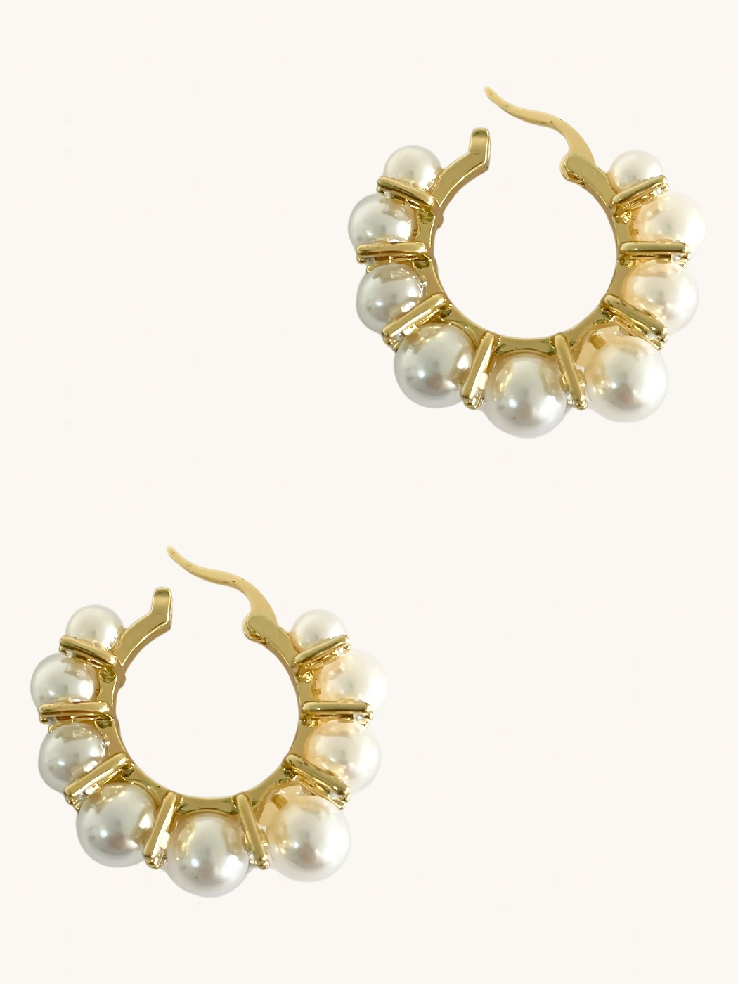 Rear View of Lea Pearl Hoop earrings in 18k Gold Plated Metal Jewelry for Pierced Ears 18K Brass Stone 3 cm 9.5gms