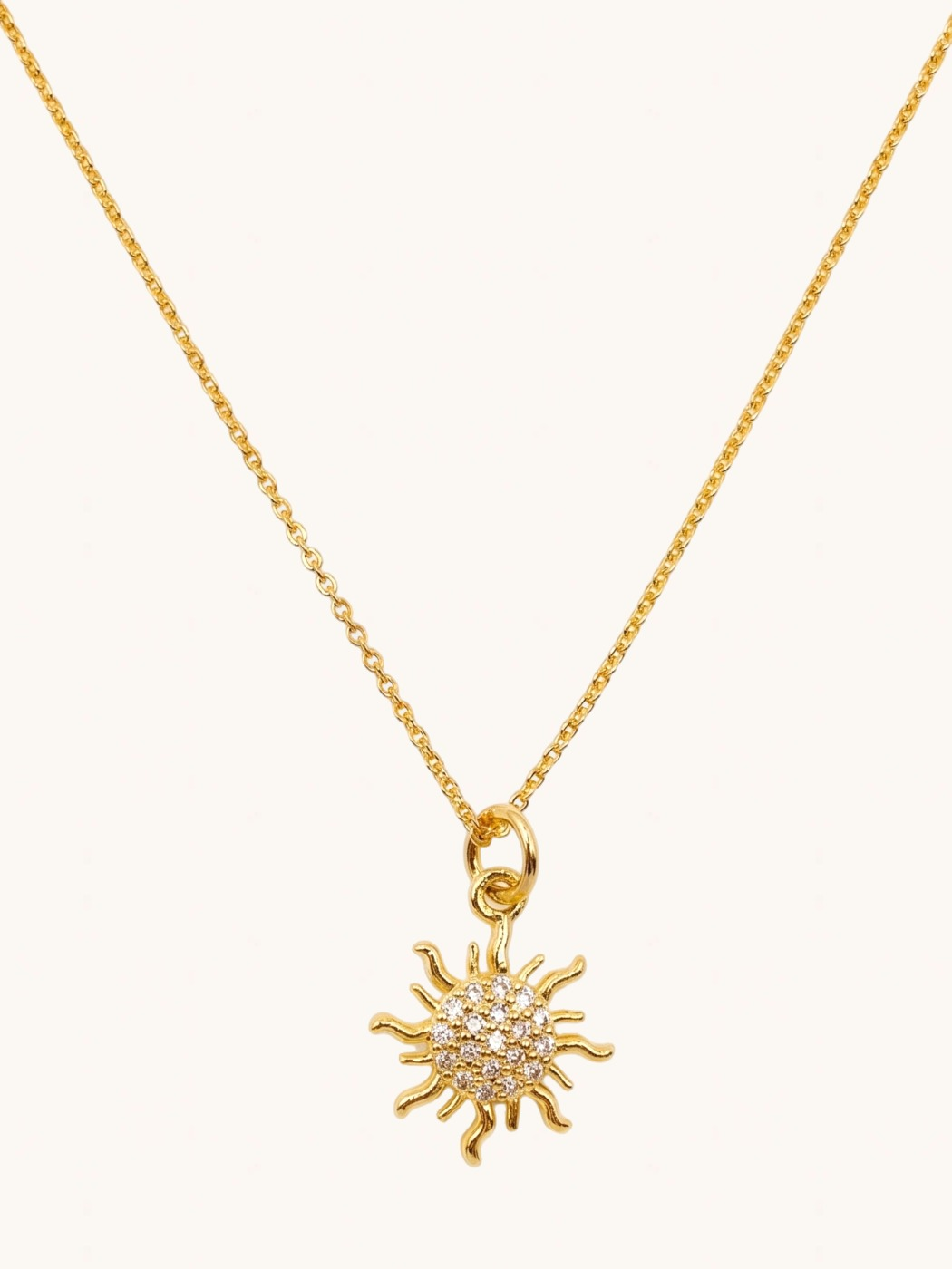 Front View of Sunburst Pendant Necklace Fixed Length 18k Gold Plated 925 Sterling Silver Brass 18 inches 2.1gms