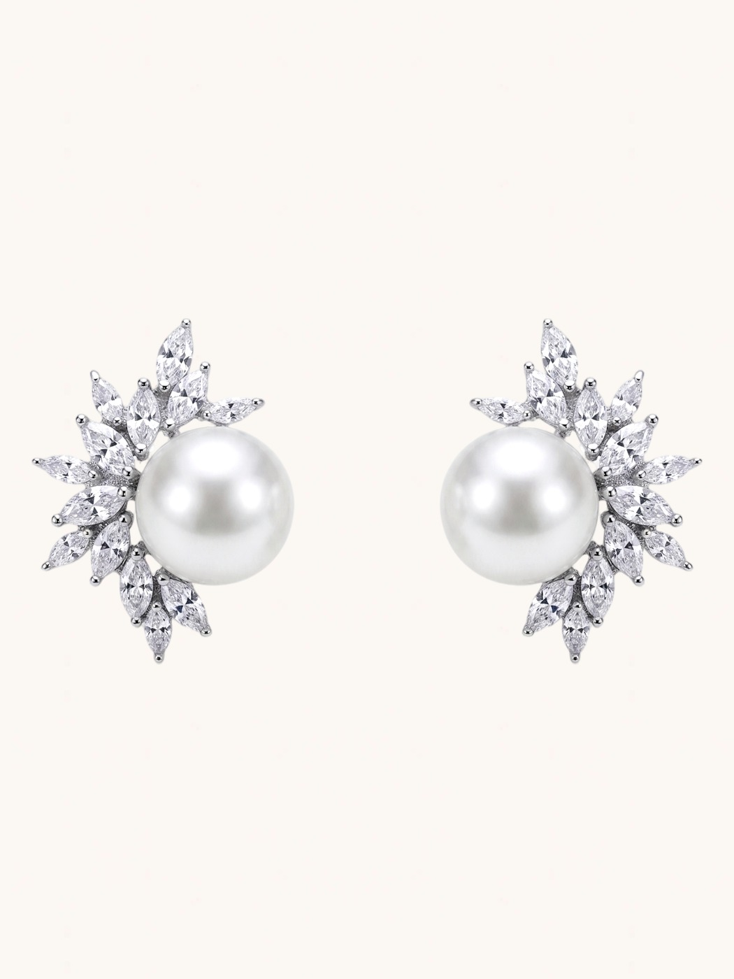 Front View of Avita Pearl Stud Earrings Regular Post / Pin & Push in 925 Sterling Silver Stamp Marked One Size 5.9gms