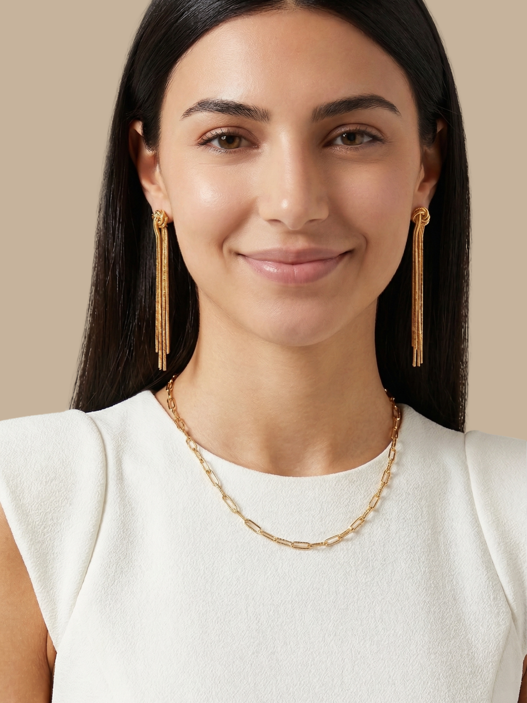Alternate View of Model Wearing Clara Tassel Earrings Jewelry for Pierced Ears Gold Plated Copper 18k 925 Sterling Silver One Size 15.5gms