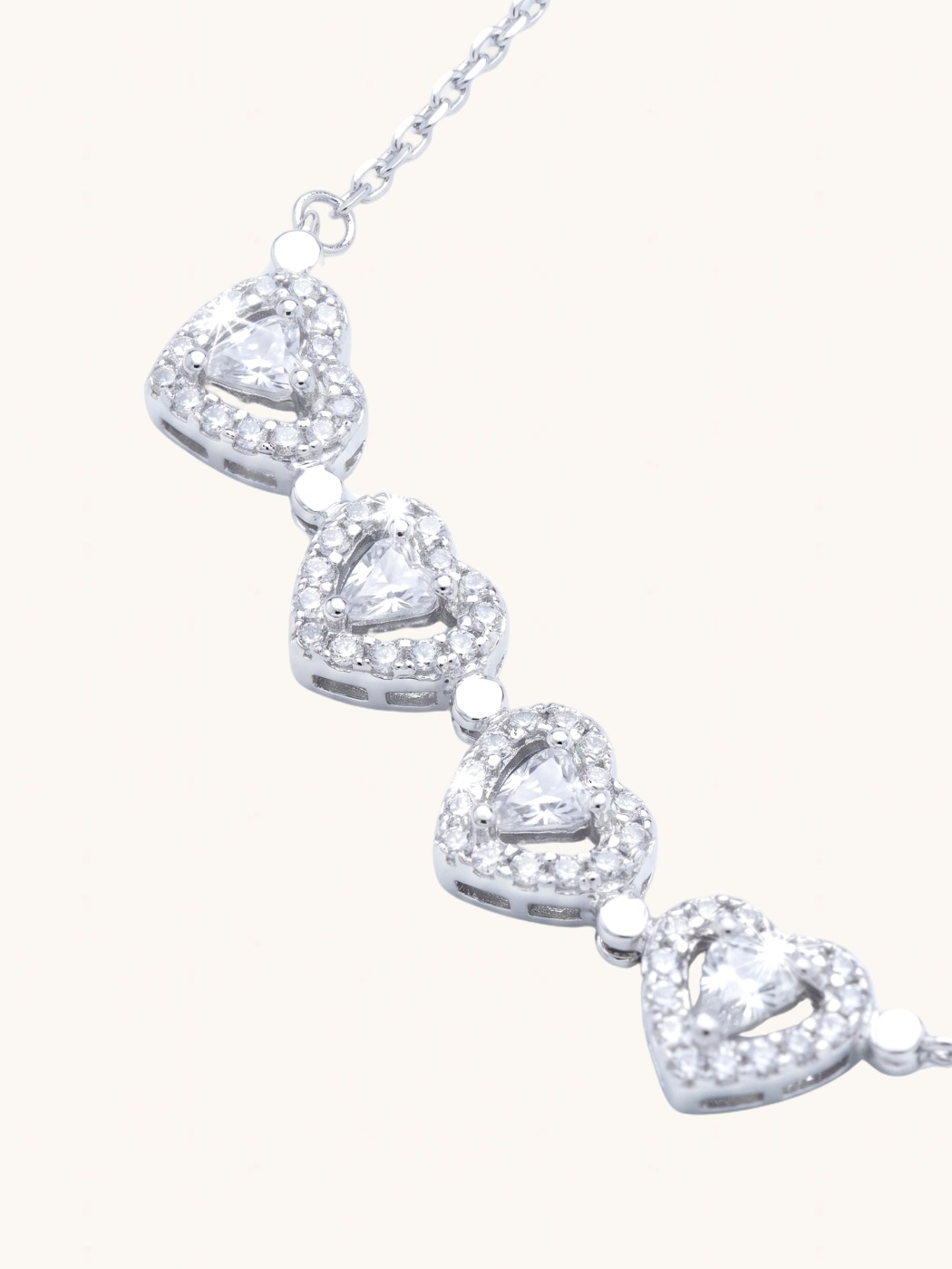Closeup of Cara Heart Clover Versatile Pendant Necklace Adjustable Length 925 Sterling Silver 16 inches 3gms