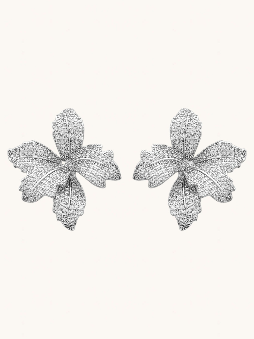 Front View of Orchid Bloom Stud Earrings in Rhodium-Plated Metal Jewelry for Pierced Ears Rhodium Plated Copper 925 Sterling Silver One Size 10.1gms