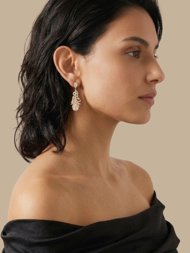 Model Wearing Callista Pearl Dangle Earrings Jewelry for Pierced Ears 925 Sterling Silver One Size 7gms