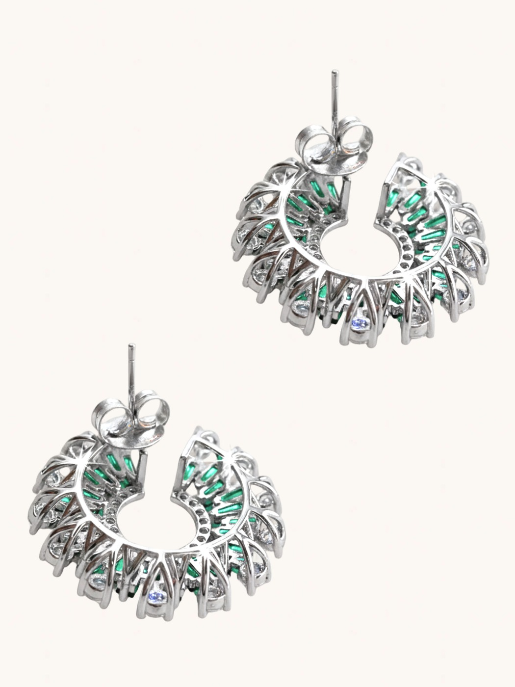 Rear View of Herina Halo Stud Earrings in Plated Metal-Green Jewelry for Pierced Ears Post / Pin & Push 925 Sterling Silver Stamp Marked Rhodium Brass 3 cm 10.7gms