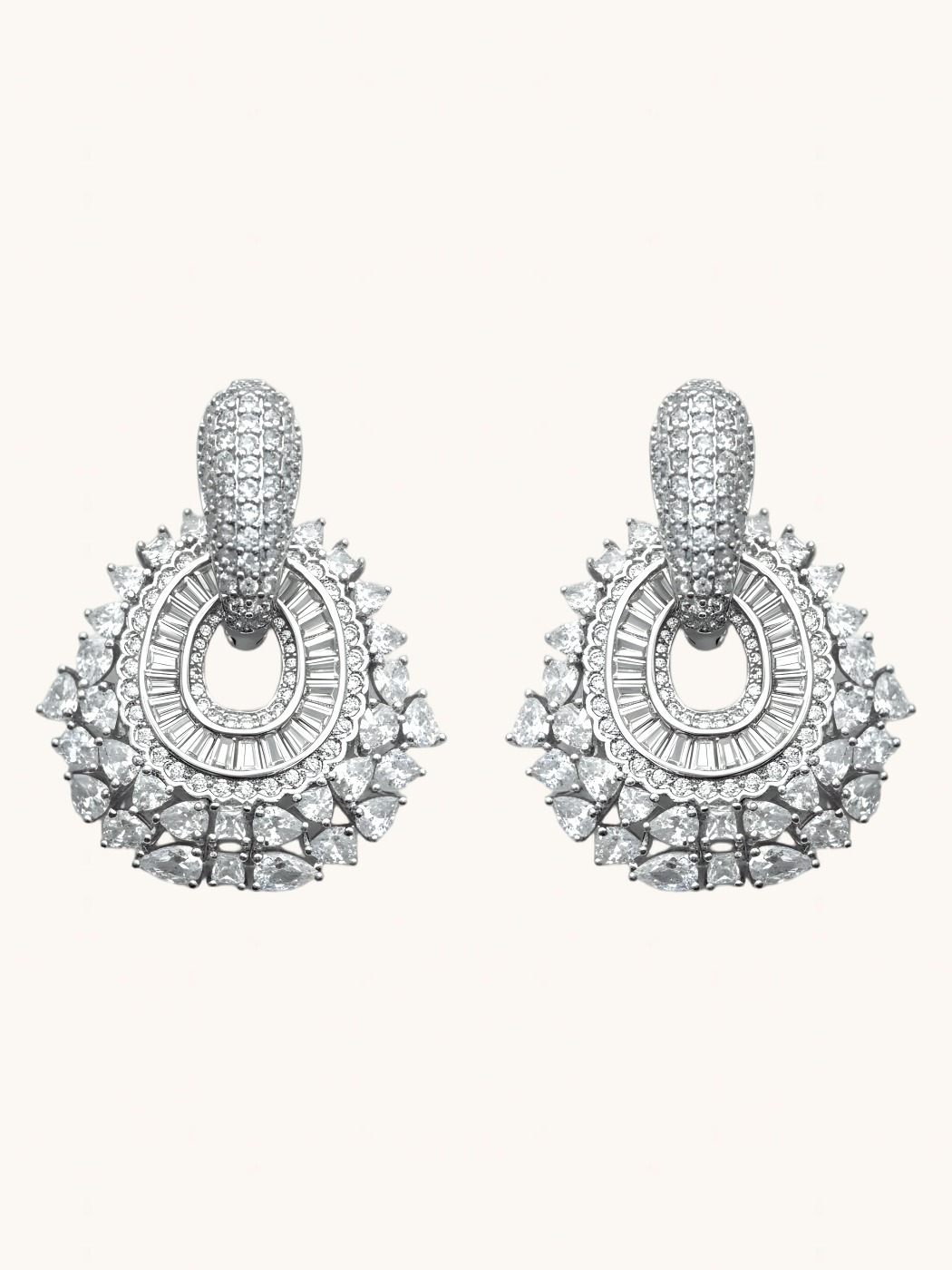 Front View of Veronica Convertible Stud & Dangle Earrings - Versitile 2 in Silver earrings Jewelry for Pierced Ears Metal Rhodium Plated Brass 4 cm 19.2gms Mix