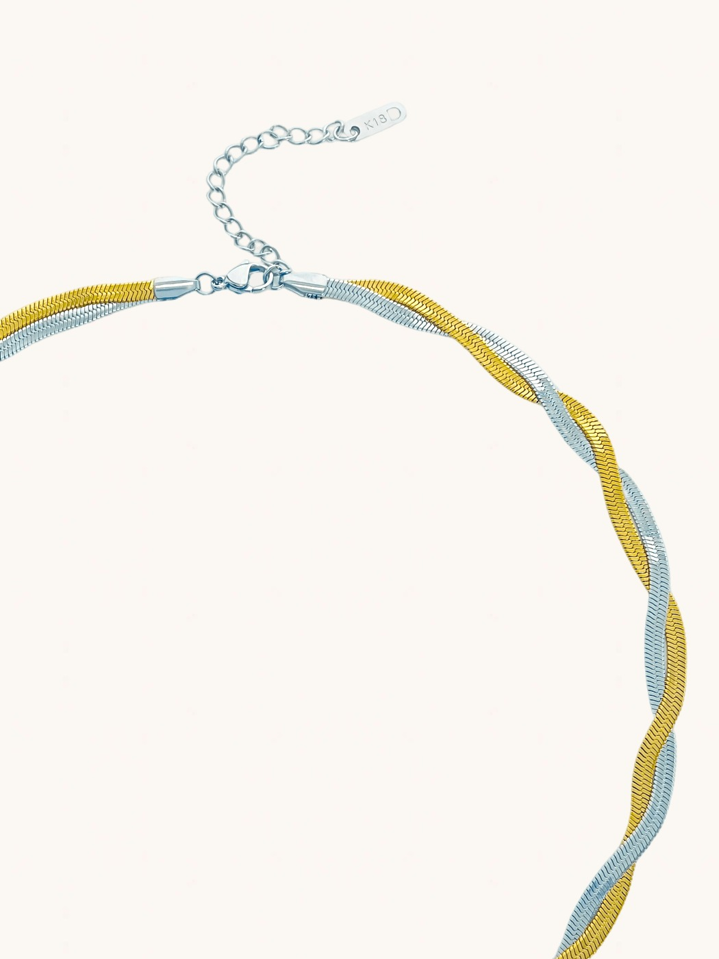 Rear View of Raia Two-tone Ripple Necklace in 18K Gold Plated Metal Adjustable Length Two Tone | Tarnish Resistant Steel Water Hypoallergenic Durable Jewelry Sweat Eco - Friendly One Size 11gms
