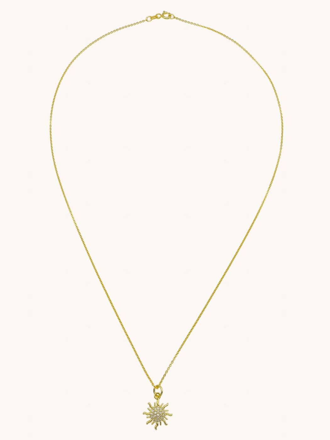 Rear View of Sunburst Pendant Necklace in 18k Gold Plated Sterling Silver Fixed Length 925 Metal Brass 18 inches 2.1gms