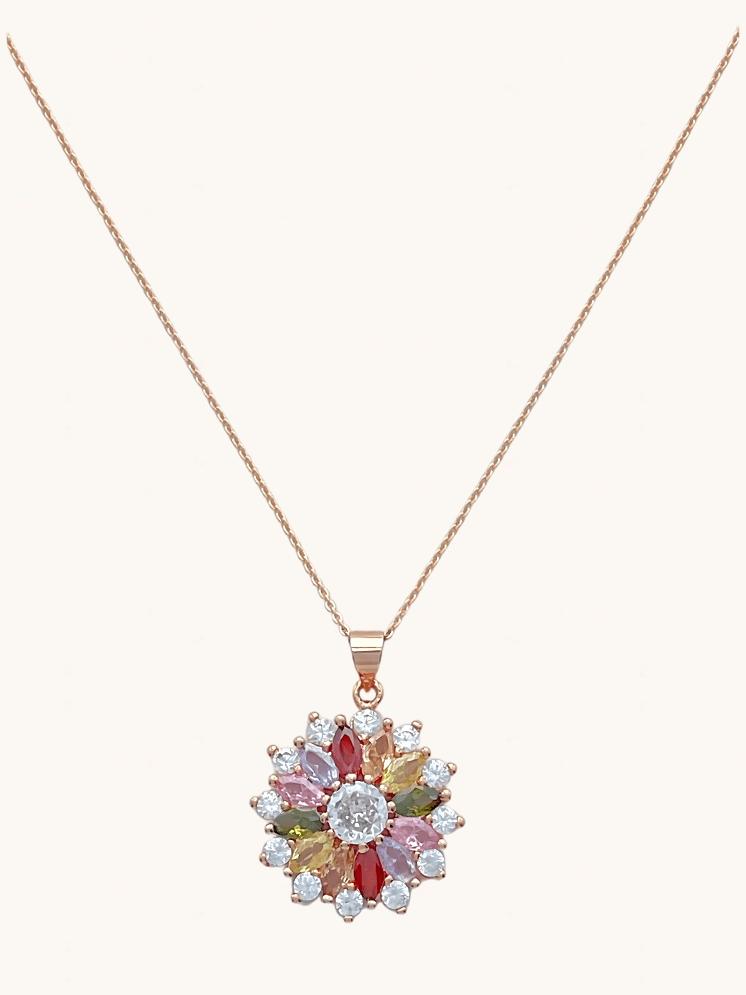 Front View of Noor Pendant Necklace in 18K Rose Gold Plated 925 Sterling Silver Fixed Length 18k Brass Metal Stone One Size 6.3gms