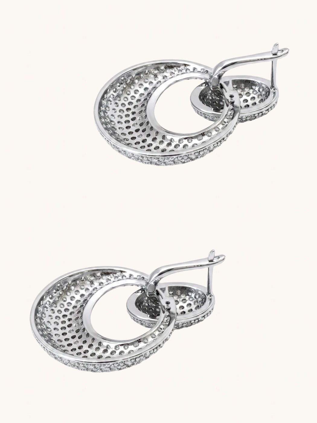 Rear View of Soraya Silver Double Drop Earrings in Plated Metal Jewelry for Pierced Ears Rhodium Copper 4 cm 24.3gms