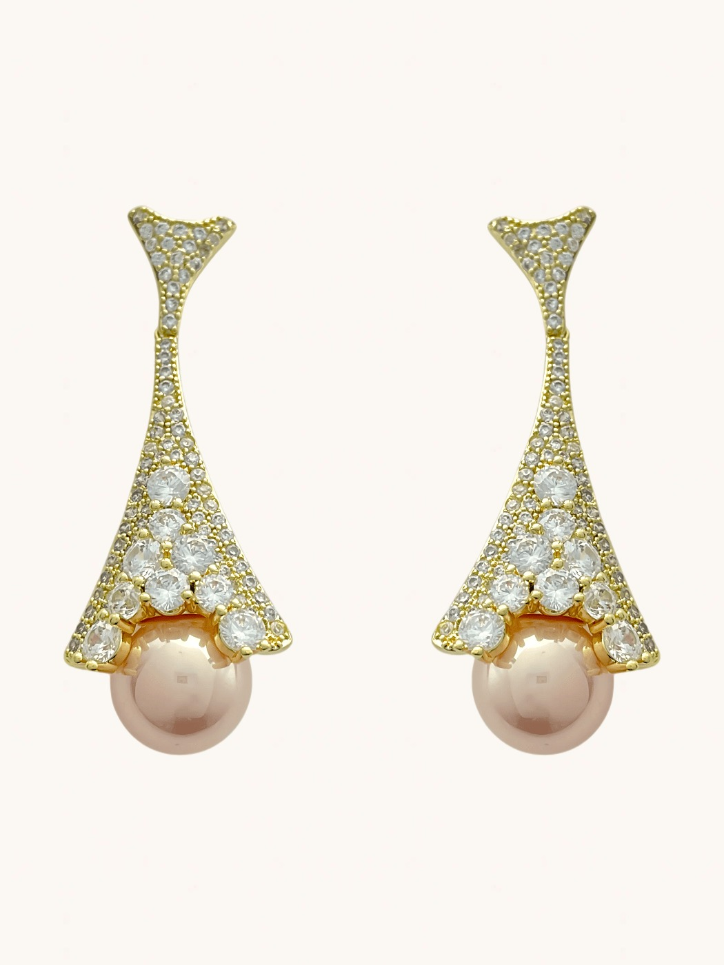 Front View of Madeline Pearl Dangle Earrings in 18K Gold Plated Metal Jewelry for Pierced Ears Copper Stone One Size 11.5gms Sterling Silver