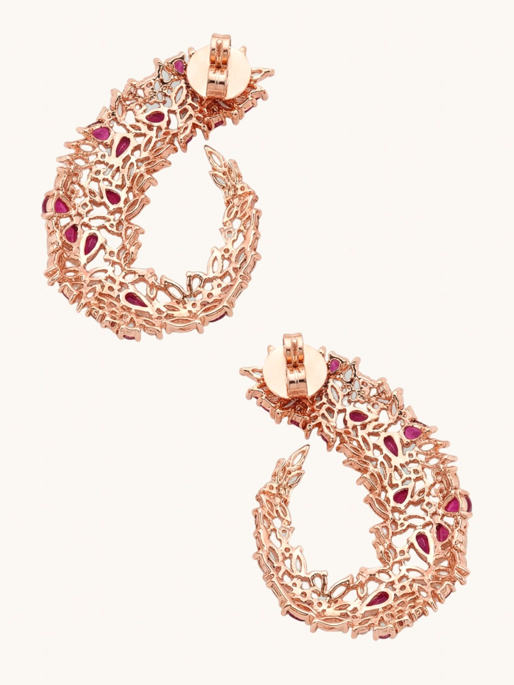 Rear View of Siena Cluster Stud Earrings in Rhodium Plated Metal-Pink Jewelry for Pierced Ears Post / Pin & Push 925 Sterling Silver Stamp Marked Brass 4.5 cm 14.2gms