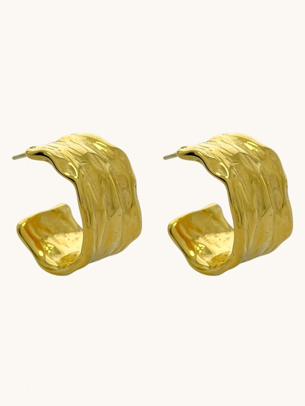 Front View of Emilia Hoop Earrings in 18K Gold Plated Metal Jewelry for Pierced Ears 18k Steel | Hypoallergenic Tarnish Resistant Sweat Water Eco - Friendly One Size 13.9gms