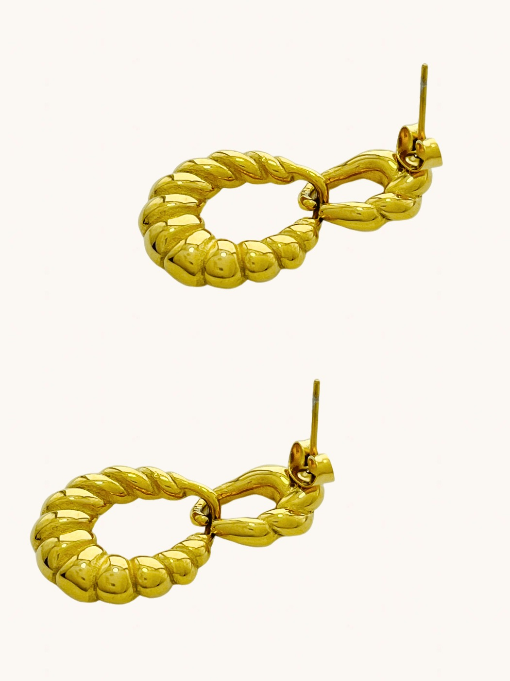 Rear View of Lorraine Croissant Dangle Earrings in 18k Gold Plated Metal Jewelry for Pierced Ears Steel | Hypoallergenic Tarnish Resistant Sweat Water Eco - Friendly One Size 14.9gms Stainless