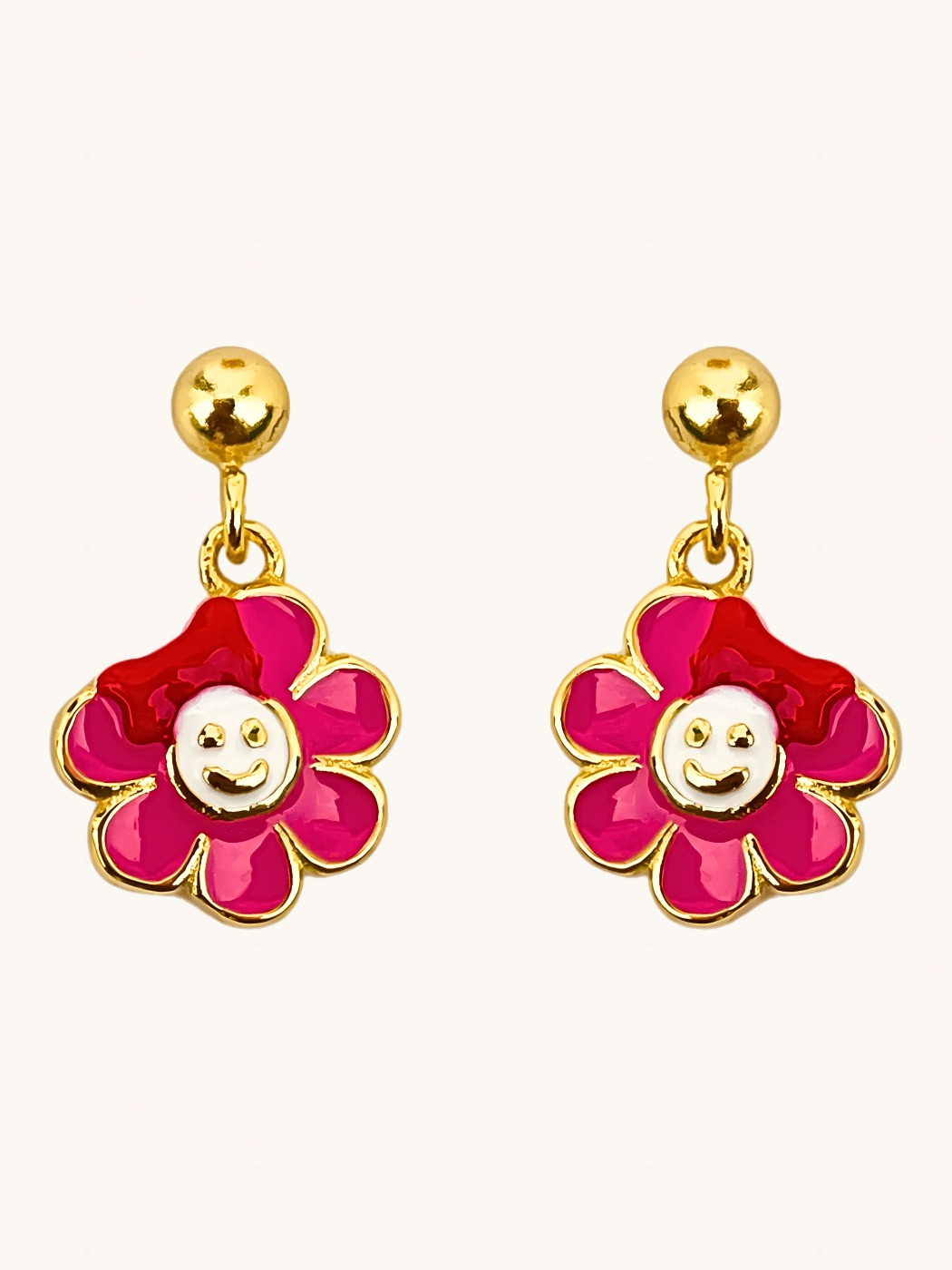 Front View of Little Princess Flower Dangle Earrings in 18k Gold Plated Sterling Silver Jewelry for Pierced Ears 925 Metal One Size 1.9gms