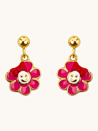 Front View of Little Princess Flower Dangle Earrings in 18k Gold Plated Sterling Silver Jewelry for Pierced Ears 925 Metal One Size 1.9gms