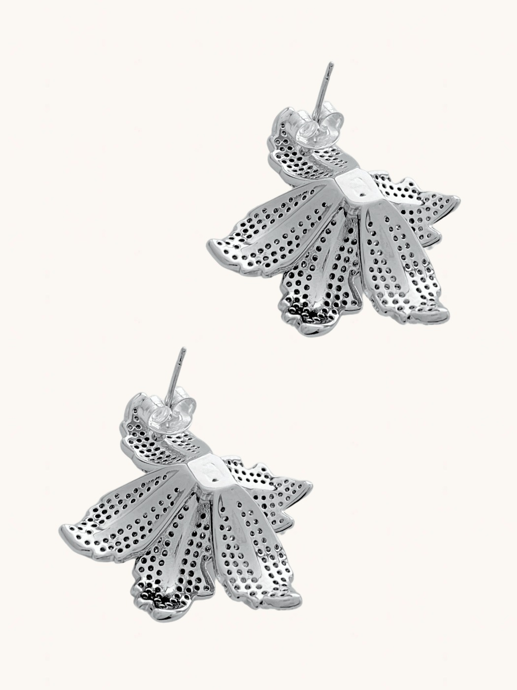 Rear View of Orchid Bloom Stud Earrings in Rhodium-Plated Metal Jewelry for Pierced Ears Rhodium Plated Copper 925 Sterling Silver One Size 10.1gms