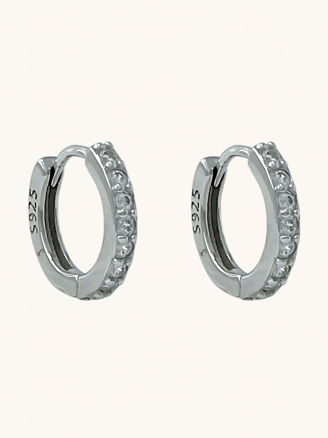 Front View of Lana Huggie Hoop Earrings In Sterling Silver Jewelry for Pierced Ears 925 Metal Stone One Size 1.9gms