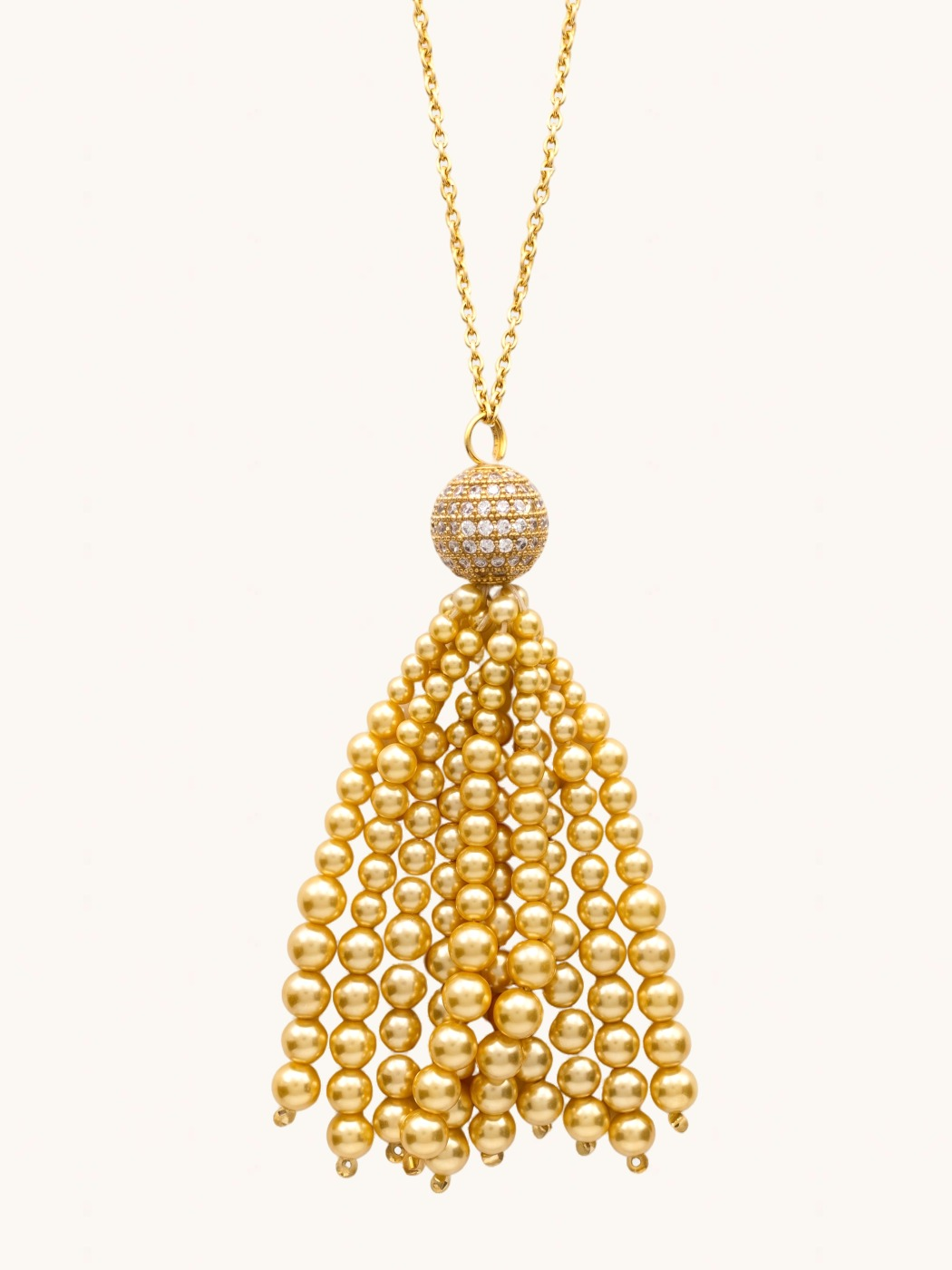 Front View of Selina Pearl Tassel Necklace Fixed Length 18k Gold Plated 925 Sterling Silver Brass One Size 23.3gms