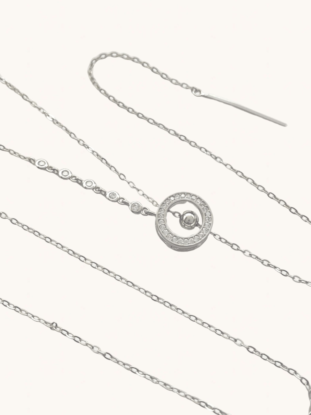 Closeup of Laura Lariat Necklace in 925 Sterling Silver Adjustable Length Metal One Size 6.3gms