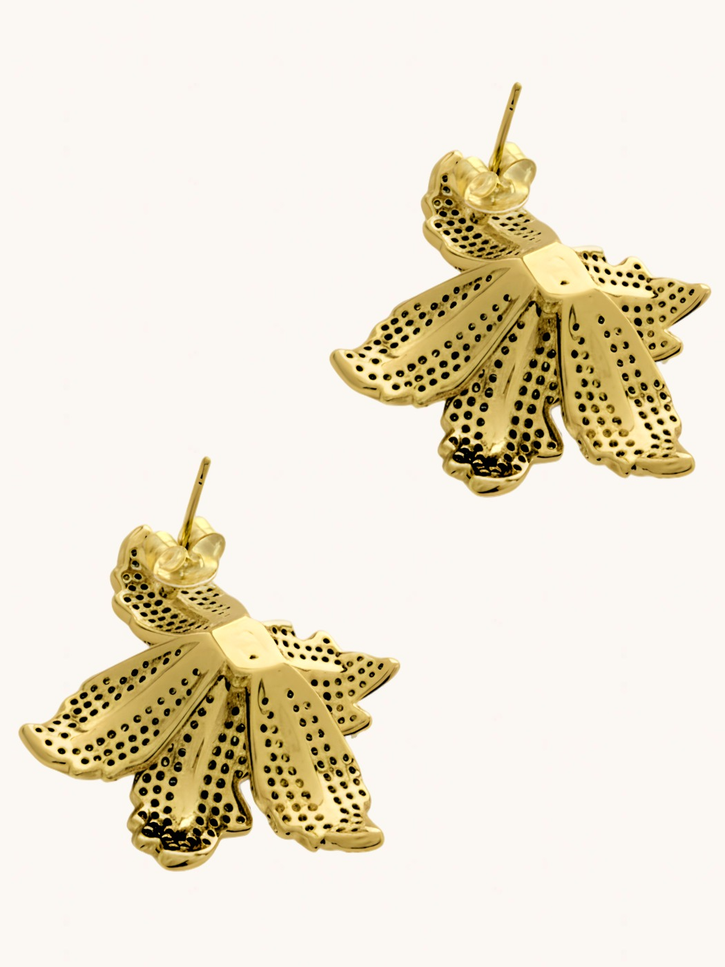 Rear View of Orchid Bloom Stud Earrings 18k gold Plated Jewelry for Pierced Ears Gold 925 Sterling Silver One Size 9.5gms