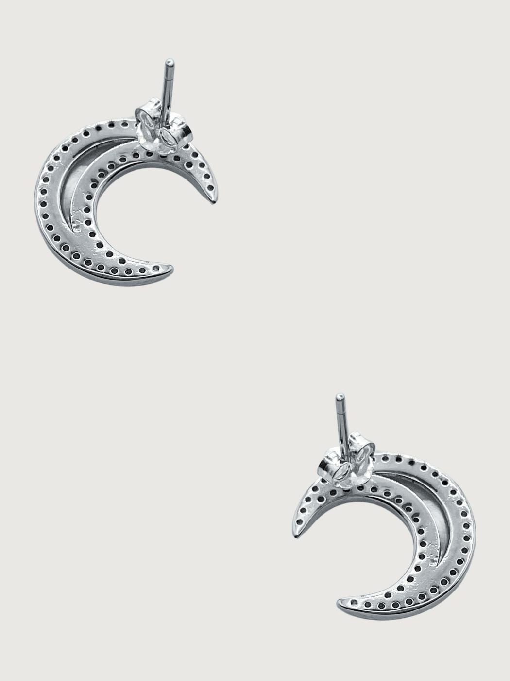 Rear View of Luna Crescent Stud Earrings Jewelry for Pierced Ears 925 Sterling Silver One Size 3.2gms