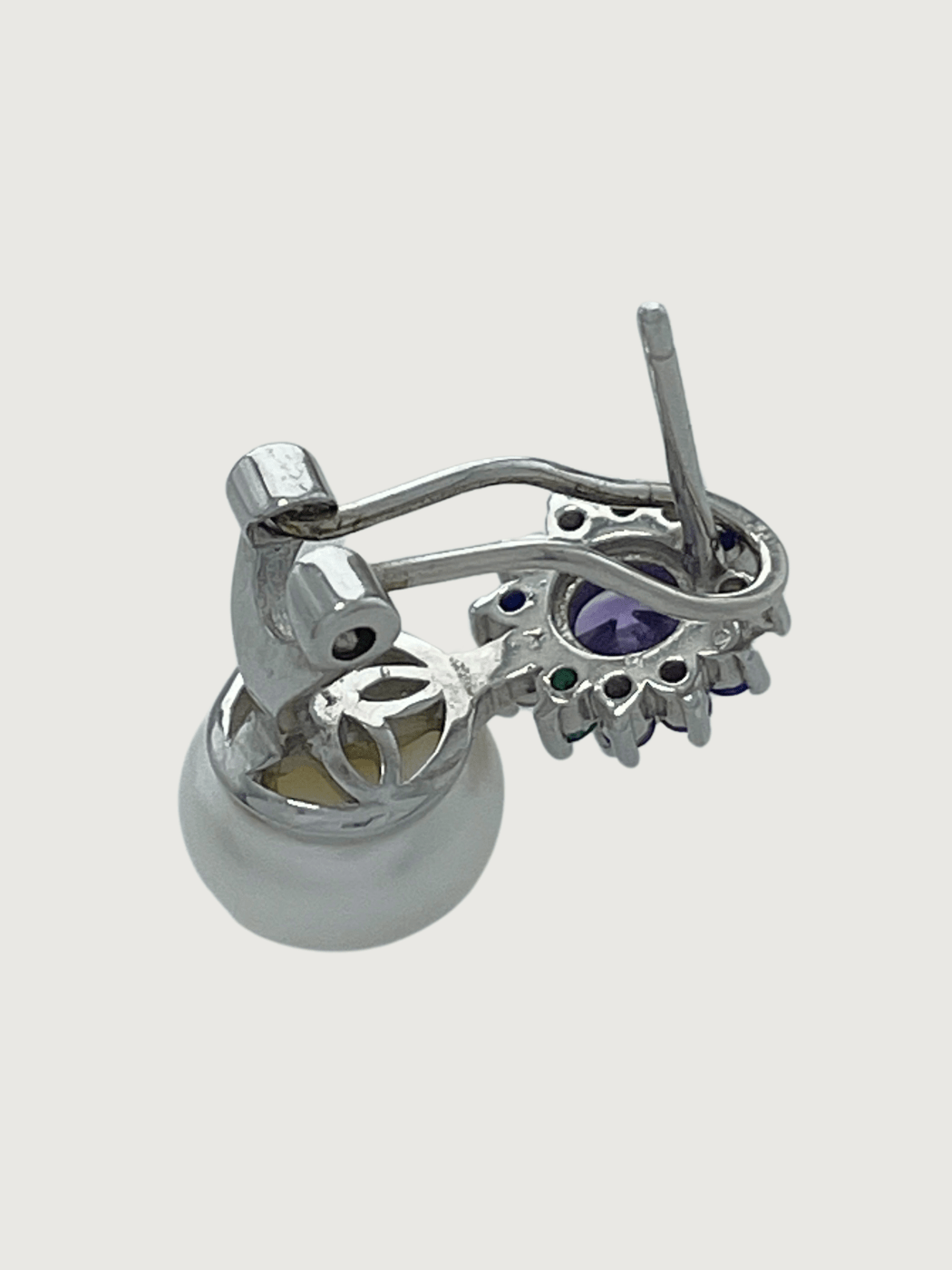 Rear View of Iris Amethyst & Pearl Earrings in Sterling Silver Jewelry for Pierced Ears 925 Metal Stone One Size 5.3gms