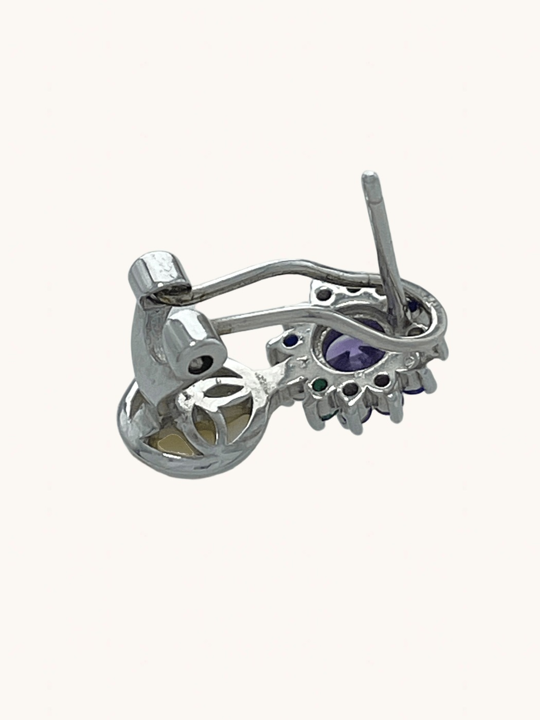 Rear View of Iris Amethyst & Pearl Earrings in Sterling Silver Jewelry for Pierced Ears 925 Metal Stone One Size 5.3gms
