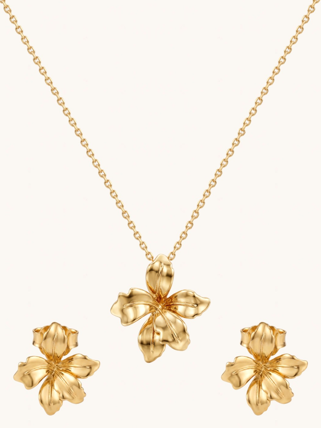 Front View of Mini Orchid Bloom Set Comfort Fit 18k Gold Plated 925 Sterling Silver 18K Brass One Size 4.2gms