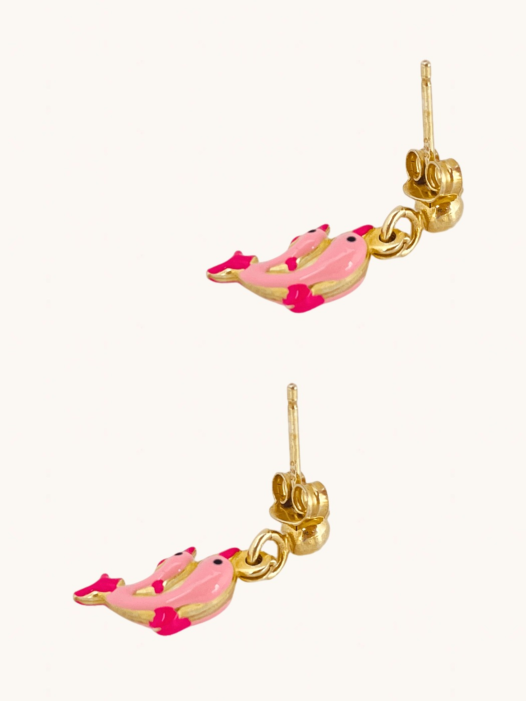 Rear View of Little Princess Dolphin Earrings in 18k Gold Plated sterling Silver Jewelry for Pierced Ears 925 Sterling Metal One Size 1.7gms