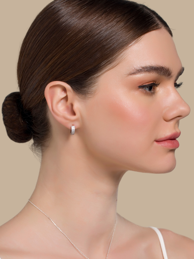Model Wearing Lia Huggie Hoop Earrings Jewelry for Pierced Ears 925 Sterling Silver One Size 2.7gms