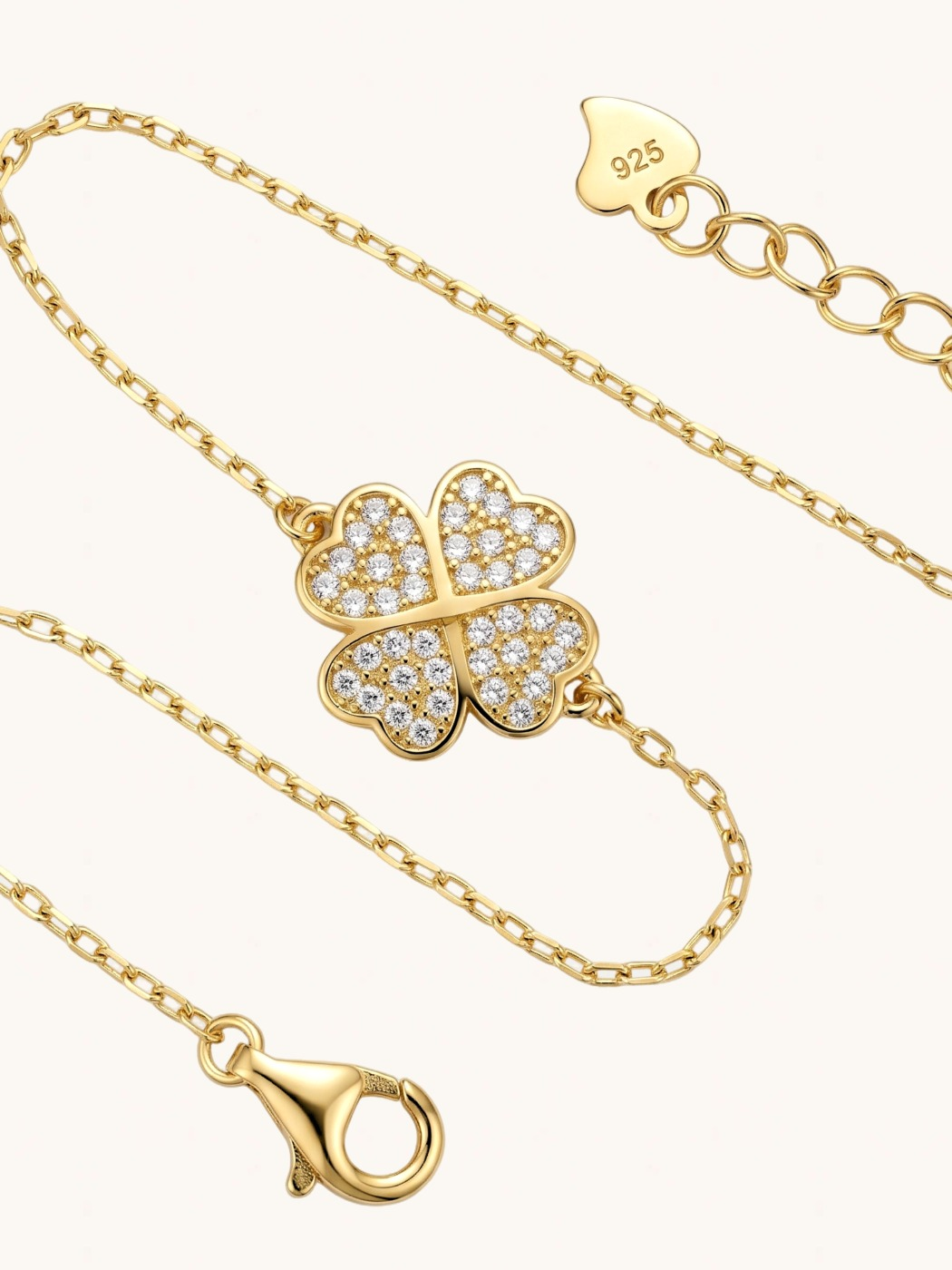 Rear View of Cara Clover Bracelet Adjustable Length 18k Gold Plated 925 Sterling Silver One Size 2.2gms