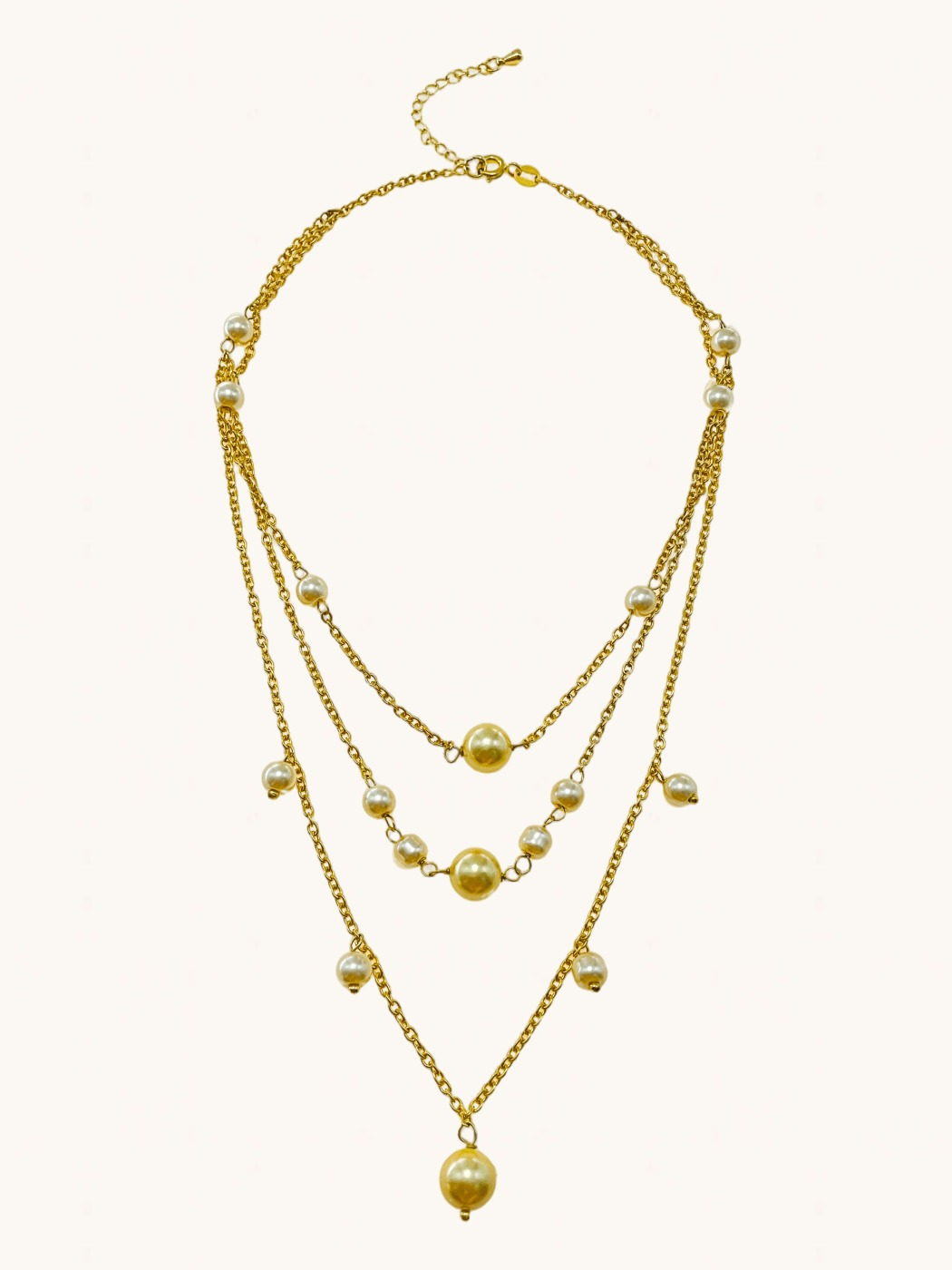 Rear View of Myra Pearl Necklace in 18K Gold Plated Sterling Silver Adjustable Length 18k 925 Metal Stone One Size 12.4gms