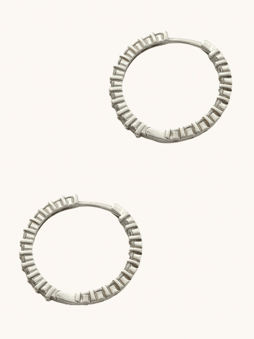 Rear View of Nora Hoop Earrings in Sterling Silver Jewelry for Pierced Ears 925 Metal Stone One Size 5.7gms