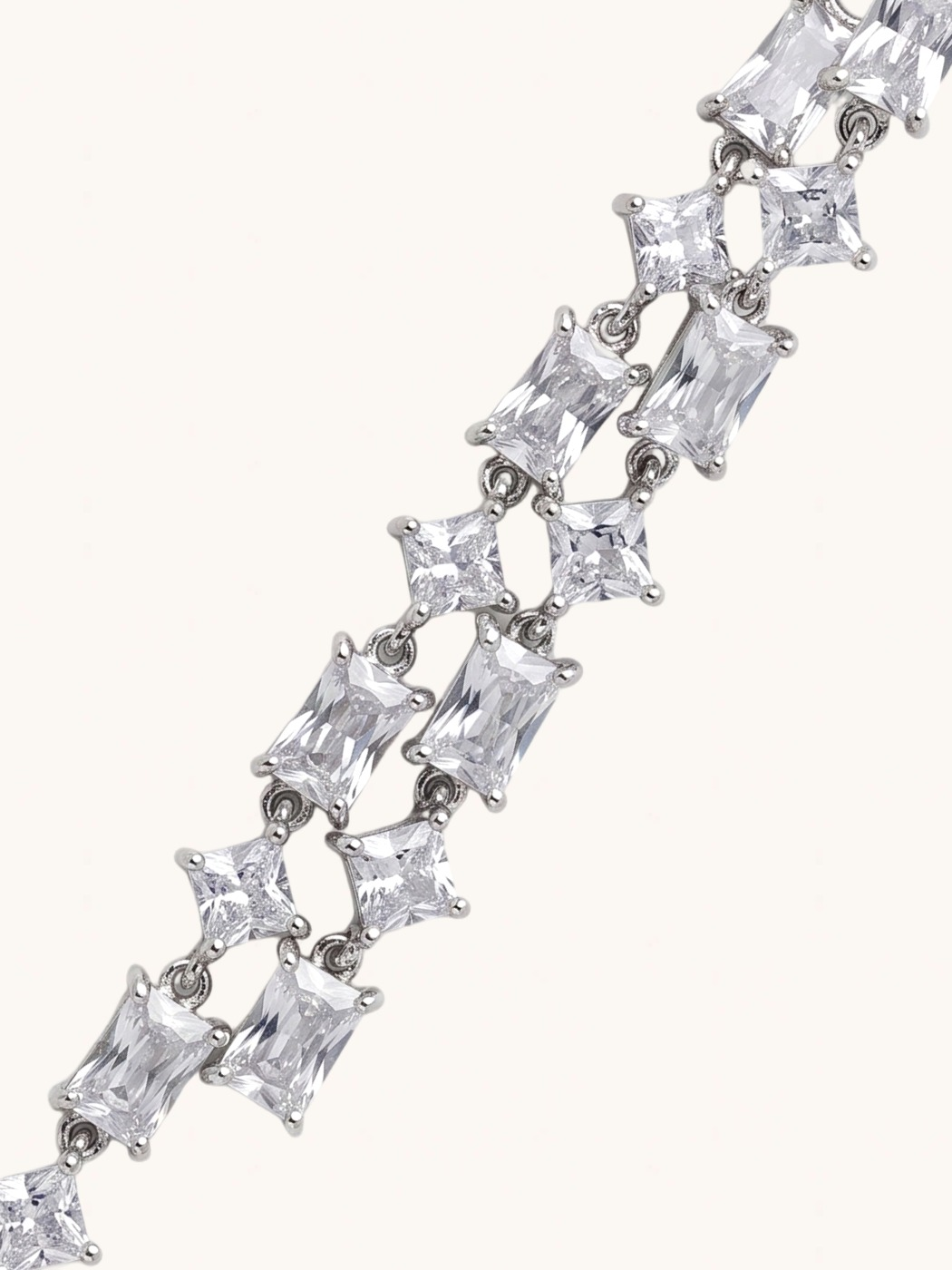 Closeup of Elora Statement Drop Earrings Jewelry for Pierced Ears Rhodium Plated Brass Post / Pin & Push in 925 Sterling Silver Stamp Marked 8 cm 11.4gms