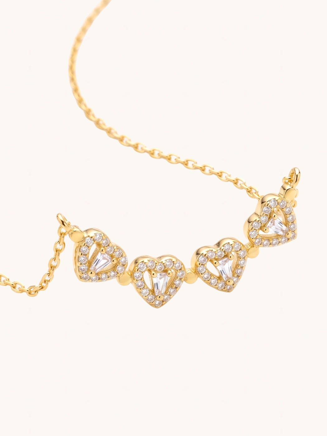 Closeup of Cara Heart Clover Versatile Pendant Necklace Adjustable Length 18k Gold Plated 925 Sterling Silver 16 inches 3gms