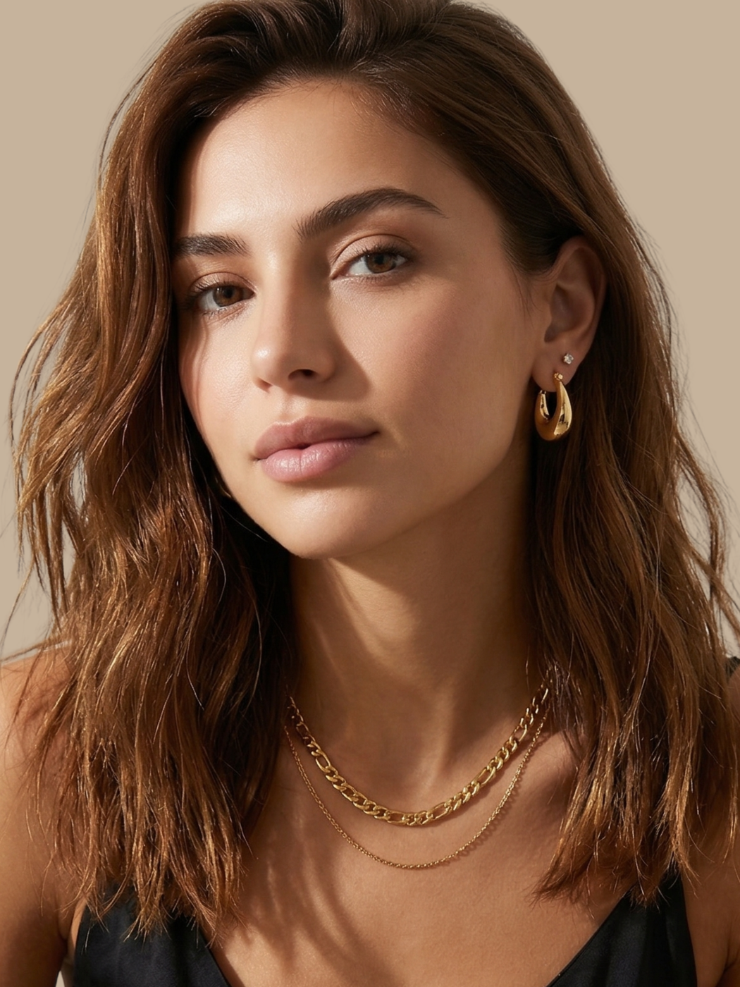 Alternate View of Model Wearing Duo Layered Necklace Adjustable Length 18k Gold Plated Steel | Hypoallergenic Tarnish Resistant Sweat Water Eco - Friendly One Size 12.3gms