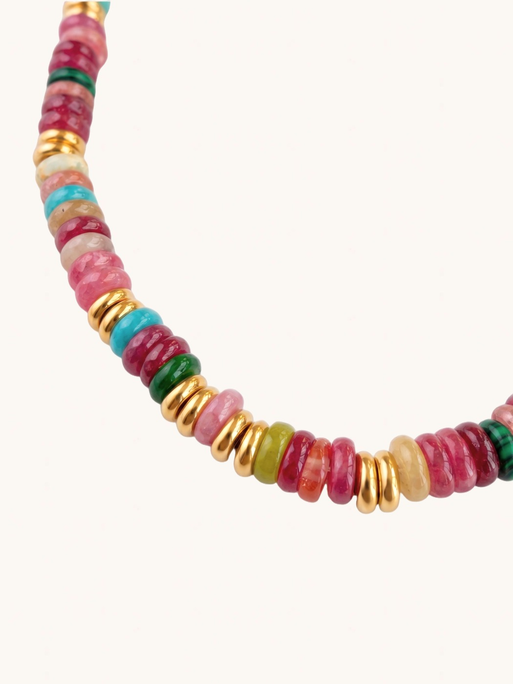 Closeup of Miley Multicolor Necklace Adjustable Length 18k Gold Plated Steel | Hypoallergenic Tarnish Resistant Sweat Water One Size 36.6gms Stainless