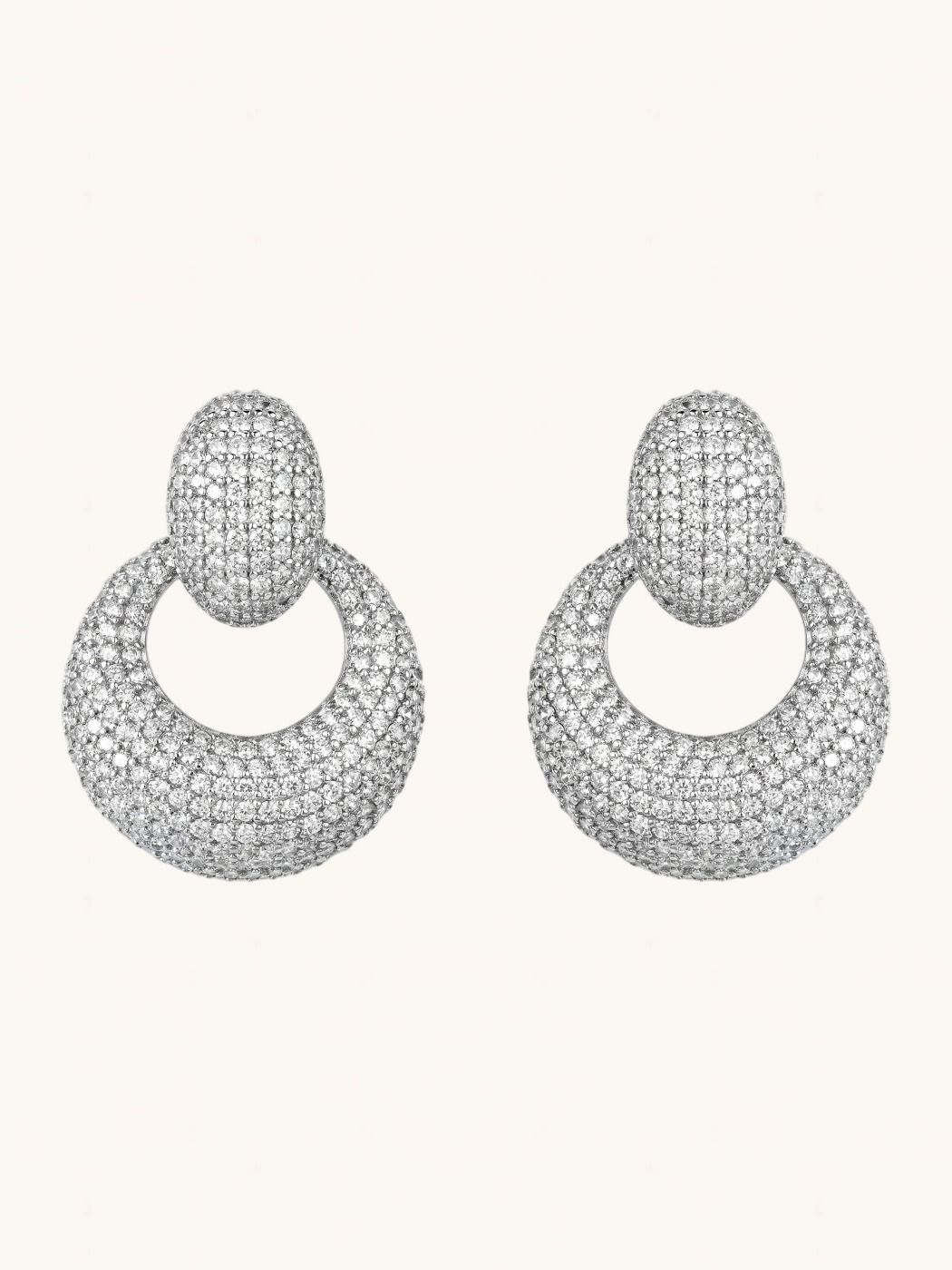 Front View of Soraya Silver Double Drop Earrings in Plated Metal Jewelry for Pierced Ears Rhodium Copper 4 cm 24.3gms